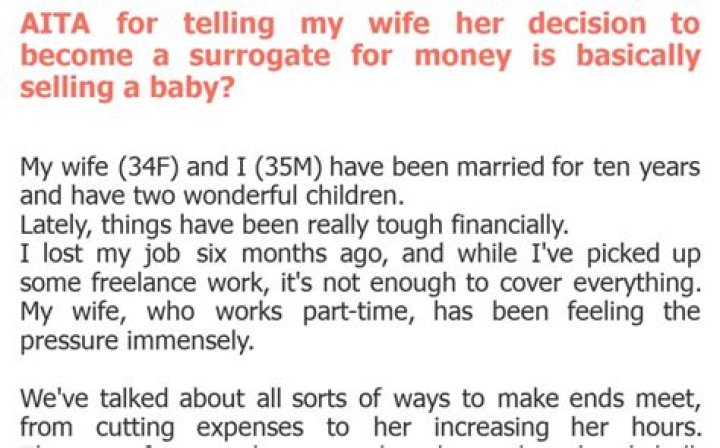 AITA For Telling Surrogate To Stop Acting As Husband's Wife?